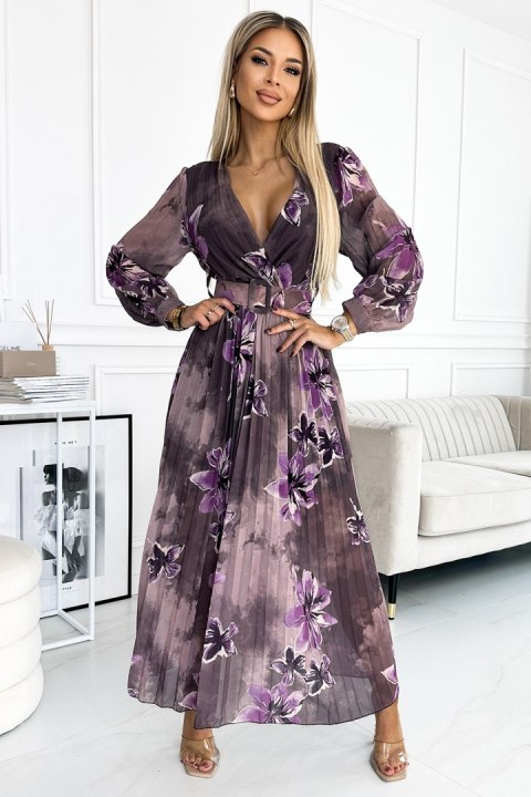 Sukienka Model 520-1 Violet Flowers - Numoco Sukienka Model 520-1 Violet Flowers - Numoco