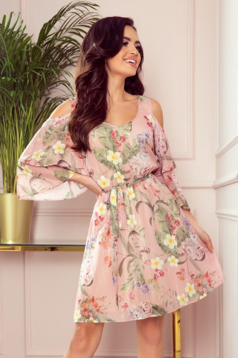 Sukienka Model Marina 292-1 Pink Flowers - Numoco Sukienka Model Marina 292-1 Pink Flowers - Numoco