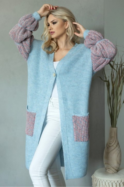 Sweter Kardigan Model 30086 Błękit - PeeKaBoo Sweter Kardigan Model 30086 Błękit - PeeKaBoo