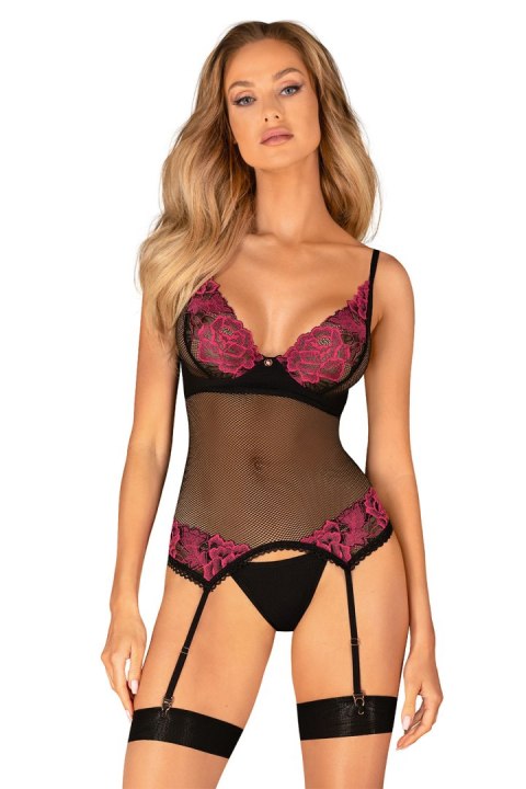 Komplet Gorset Model Rosenty Black/Pink - Obsessive Komplet Gorset Model Rosenty Black/Pink - Obsessive