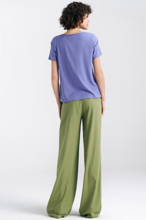 Spodnie lniane wide leg SD85 Green - Nife