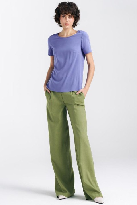 Spodnie lniane wide leg SD85 Green - Nife