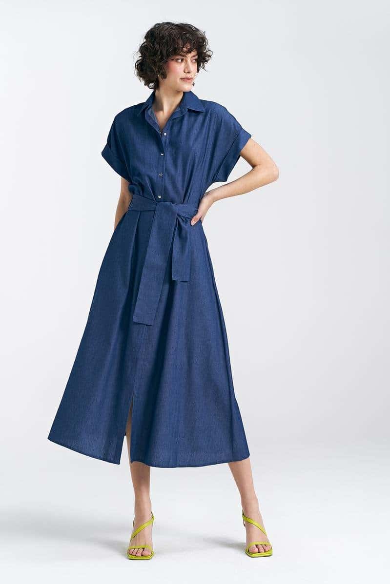 Sukienka jeansowa, luźna S242 Denim - Nife - obrazek 4