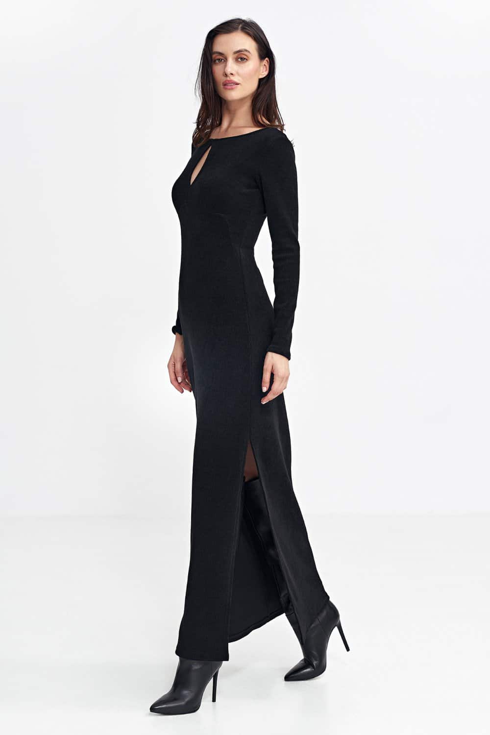 Sukienka maxi z łezką na dekolcie S261 Black - Nife - obrazek 2