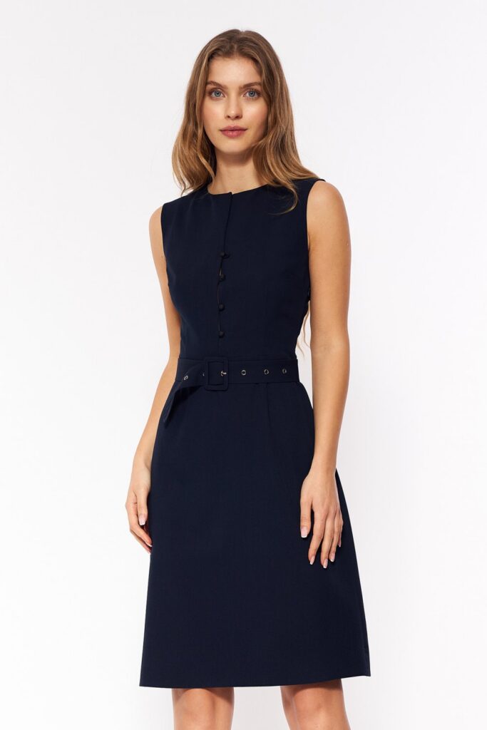 Sukienka Granatowa elegancka sukienka bez rękawów S263 Navy - Nife