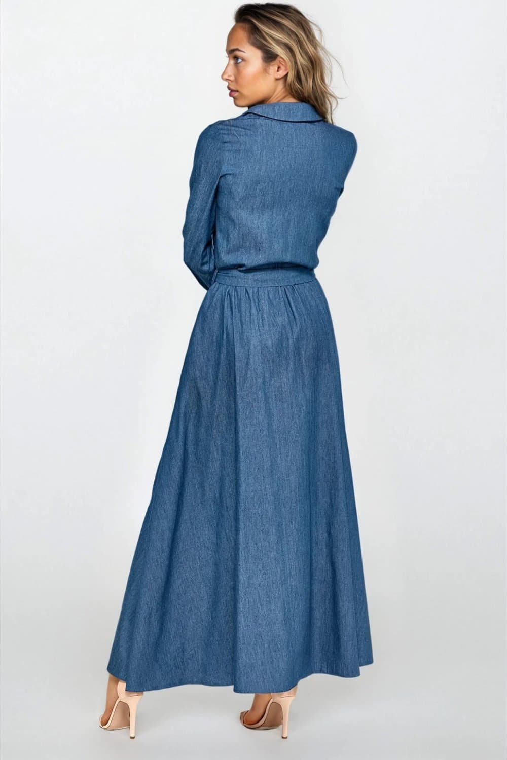 Sukienka Jeansowa sukienka maxi z długim rękawem S249 Jeans - Nife - obrazek 2