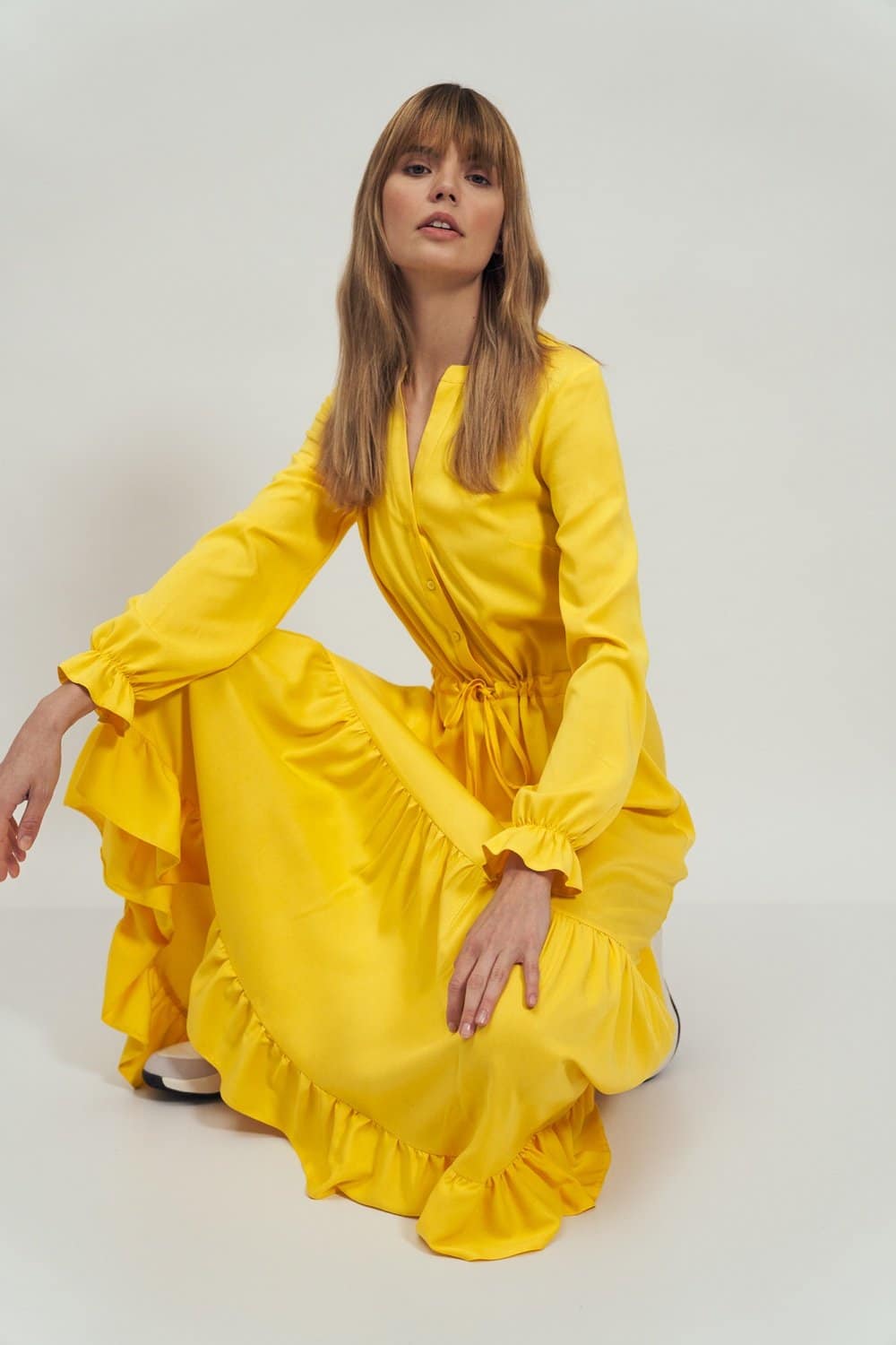 Sukienka Długa żółta sukienka z falbanką S178 Yellow - Nife - obrazek 2