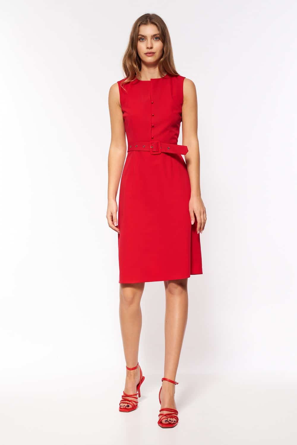 Sukienka Czerwona elegancka sukienka bez rękawów S200 Red - Nife - obrazek 2