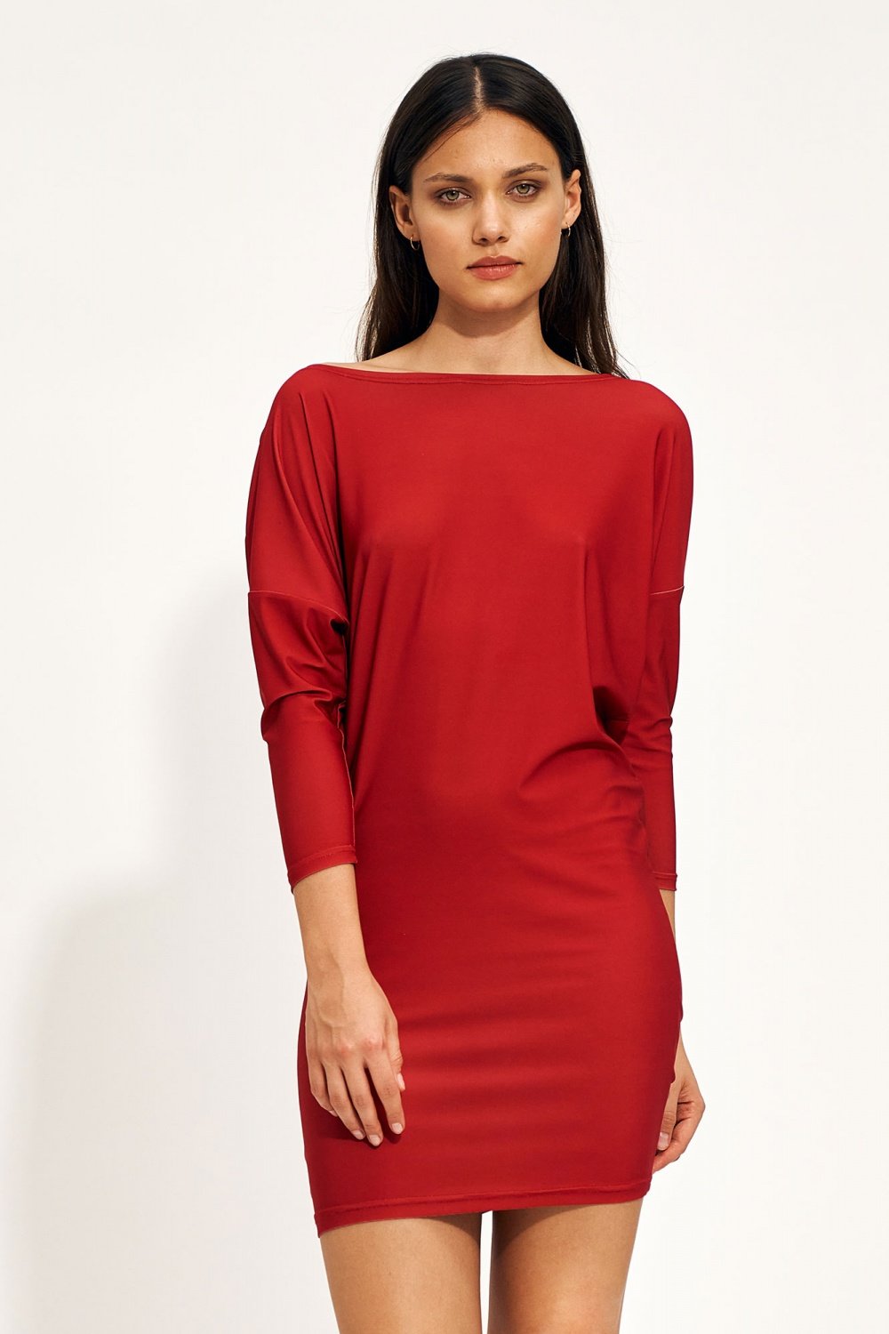 Sukienka Czerwona mini sukienka typu nietoperz S215 Red - Nife
