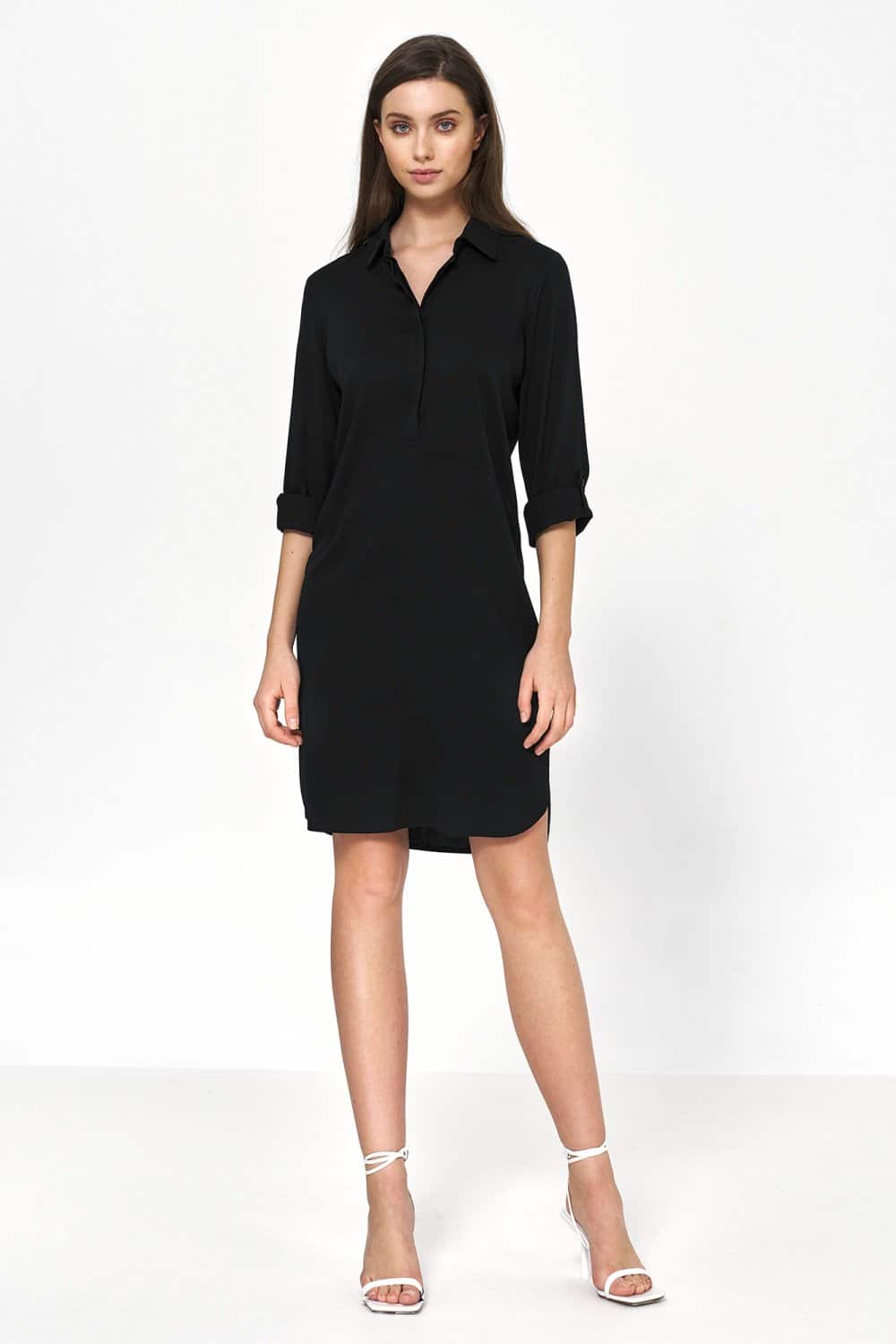 Sukienka Czarna sukienka oversize z podwijanym rękawem S226 Black - Nife - obrazek 2