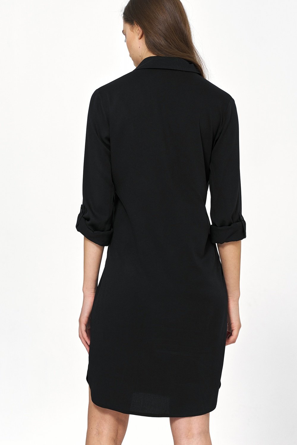 Sukienka Czarna sukienka oversize z podwijanym rękawem S226 Black - Nife - obrazek 3