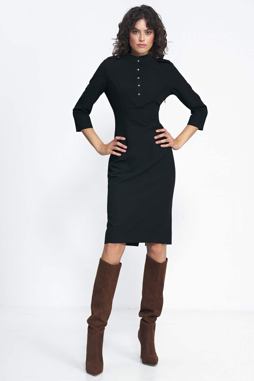 Sukienka Czarna sukienka z rękawem 3/4 S234 Black - Nife - obrazek 2